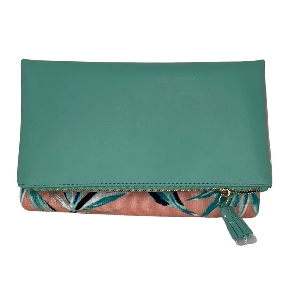 Rachel Pally Purse Wallet Fold Over Clutch NWOT Floral Pink Green Zip Closure - Picture 1 of 9